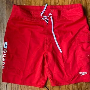 Speedo Lifeguard Red Board Shorts Trunks 7” inseam 32